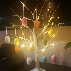 Decorative 24" LED Prelit Birch Tree with 12 Easter Egg Ornaments nwot